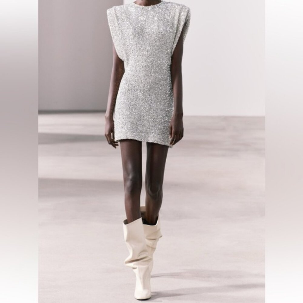ZARA SHOULDER PADS SEQUIN DRESS ZW COLLECTION